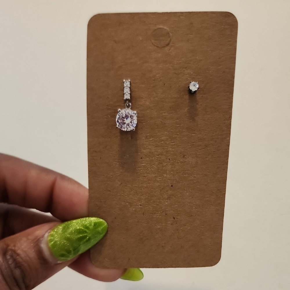 Silver Cubic Zirconia Drop and Stud Earring Set - Clear Mix & Match